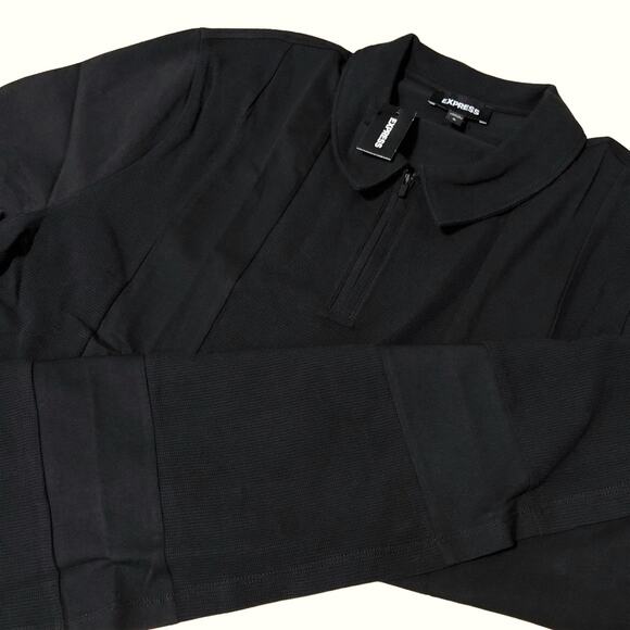 NEW Express Polo Shirt Mens XL Waffle Pieced Zip Polo Black Panel 1/4 Zipper - Picture 3 of 8